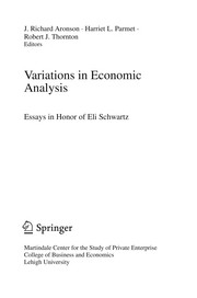 Variations in Economic Analysis Essays in Honor of Eli Schwartz  Cover Image