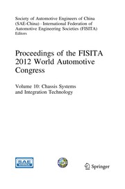 Proceedings of the FISITA 2012 World Automotive Congress Volume 10: Chassis Systems and Integration Technology. Cover Image